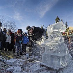 Sculpted Ice Works - One of our carver's at a demo