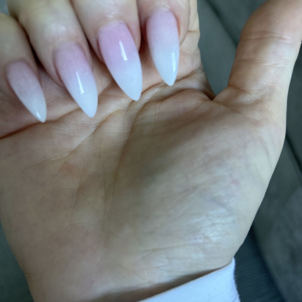 Wistaria Nail Spa - Powder dip stiletto tip with white ombré and pink 061 - Nail Salons Near Me - New York, New York Wistaria Nail Spa - Powder dip stiletto tip with white ombré and pink 061 - Nail Salons Near Me - New York, New York
