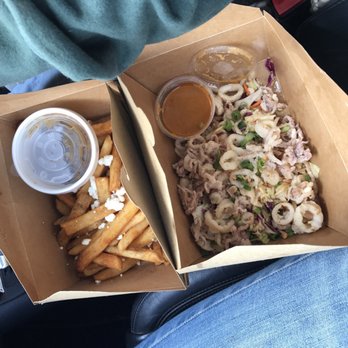 Lost Roo - Calamari with spicy peanut sauce and poutine. :) - American Near Me - Long Beach, Washington