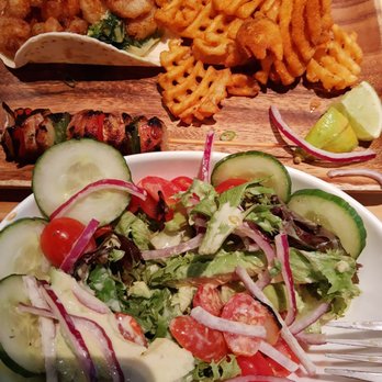 SET NoLibs - Lunch special Chicken Lemongrass salad bowl and  shrimp and fish tacos with waffle fries - Tacos Near Me - Philadelphia, Pennsylvania