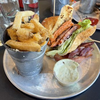 Stack 571 Burger and Whiskey - Salmon sandwich with truffle fries. - Burgers Near Me - Riverton, Utah Stack 571 Burger and Whiskey - Salmon sandwich with truffle fries. - Burgers Near Me - Riverton, Utah