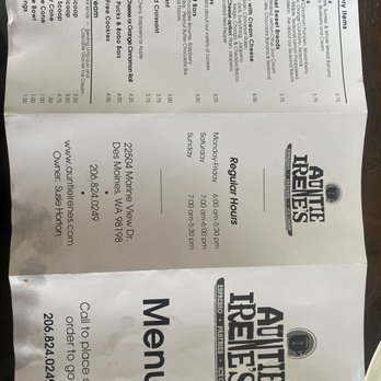 Auntie Irene's Coffee Shop - Menu - Ice Cream & Frozen Yogurt Near Me - Des Moines, Washington Auntie Irene's Coffee Shop - Menu - Ice Cream & Frozen Yogurt Near Me - Des Moines, Washington