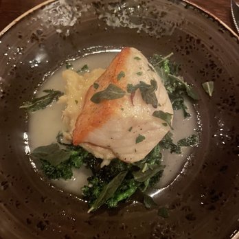 A Restaurant - Chilean Sea Bass, sweet potato purée and a veg - New American Near Me - Newport Beach, California
