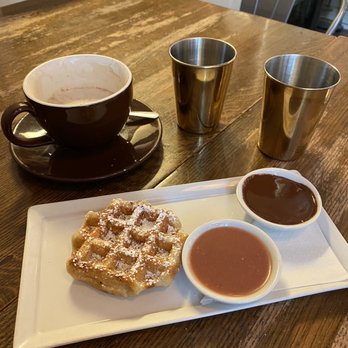 Medina Cafe - Waffle with Raspberry caramel and dark chocolate - Breakfast & Brunch Near Me - Vancouver, British Columbia Medina Cafe - Waffle with Raspberry caramel and dark chocolate - Breakfast & Brunch Near Me - Vancouver, British Columbia