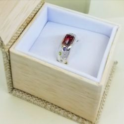 Molly's Jewelry Design - Custom Watermelon Tourmaline Ring With Multi Color Gemstones And Diamonds On Sides