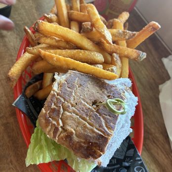 Aloha Keiki Provisions Cafe - Burger slider on an ube Hawaiian rolls with fries - Burgers Near Me - Waimea, Hawaii Aloha Keiki Provisions Cafe - Burger slider on an ube Hawaiian rolls with fries - Burgers Near Me - Waimea, Hawaii