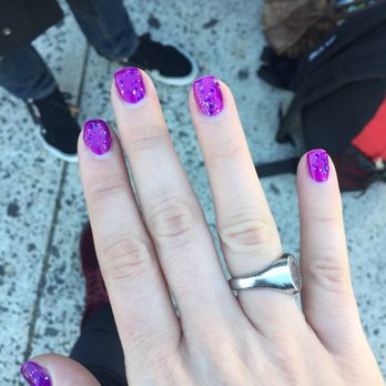 Miracles Nails Spa - Gel nails with first coat of purple, second coat of purple and silver sparkle! - Nail Salons Near Me - New York, New York