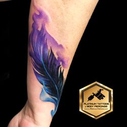 Platinum Tattoos & Piercings - Feather Watercolor Tattoo at The Best Tattoo Shop in San Antonio, TX