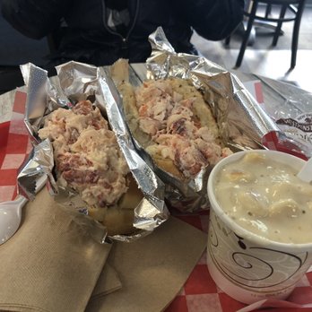 James Hook & Co - Regular Lobster Roll, Large Lobster Roll, Small Clam Chowder. - Seafood Near Me - Boston, Massachusetts James Hook & Co - Regular Lobster Roll, Large Lobster Roll, Small Clam Chowder. - Seafood Near Me - Boston, Massachusetts