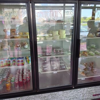 Scrumptious Houston - Refrigerator packed with drinks, soup, cheesecake and pudding to-go - Bakeries Near Me - Houston, Texas