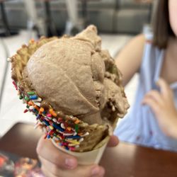 Legends Ice Cream & Churros  - Nutella ice cream in house made waffle cone