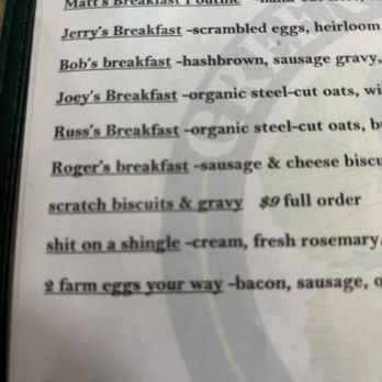 Sample of the menu