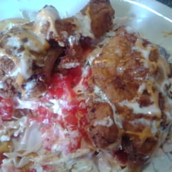 Garces Restaurant - Fried chicken with plantains and mayo/ketchup