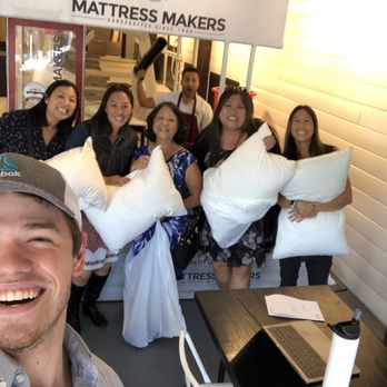 Mattress Makers - Sam in the back, Christian doing his selfie and happy customers in the middle! - Mattresses Near Me - La Mesa, California