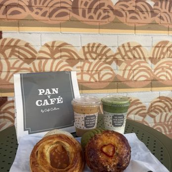 Pan y Café Panaderia - Vanilla concha, matcha concha, chorizo cheddar biscuit, guava rol de guayaba o moras, cafe de olla, and matcha - Bakeries Near Me - Santa Ana, California