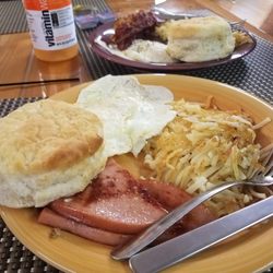 Cendy's Cafe - Fried bologna (Yum), eggs, hash browns, and a big delicious biscuit.