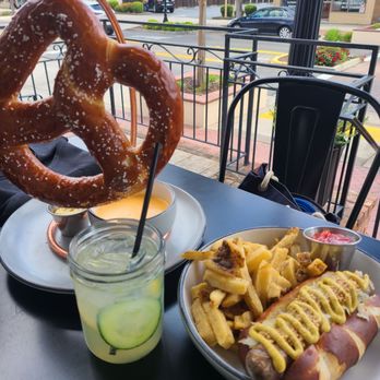 Prost Beer Hall - Pretzel, sausage roll, cucumber press mocktail - Cocktail Bars Near Me - Elk Grove, California Prost Beer Hall - Pretzel, sausage roll, cucumber press mocktail - Cocktail Bars Near Me - Elk Grove, California