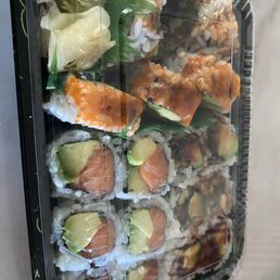 Salmon avocado, crazy (shrimp tempura) roll, eel avocado