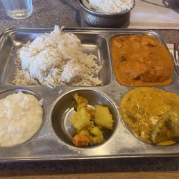 Lunch special with tikka masala and veggie korma