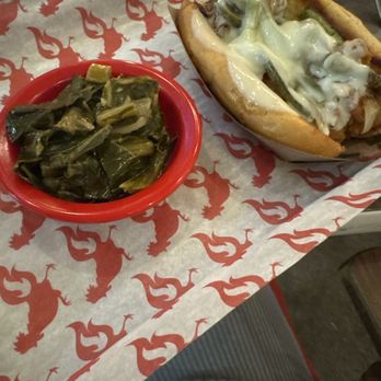 Flock Shop - Crispy chx Philly with collard greens - American Near Me - Spartanburg, South Carolina