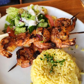 The Olive Restobar - Shrimp Kabob W/ Pilaf - Mediterranean Near Me - Downey, California The Olive Restobar - Shrimp Kabob W/ Pilaf - Mediterranean Near Me - Downey, California