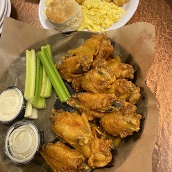 Anchor Bar - Wings mild sauce & ranch . Egg plate with potatoes and a biscuit. - Chicken Wings Near Me - Buffalo, New York