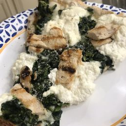 White slice with grilled chicken and spinach
