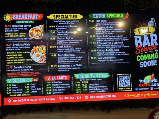 Menu photo 1 Taqueria Extra & Cantina Walnut Creek, CA Menu photo 1 Taqueria Extra & Cantina Walnut Creek, CA