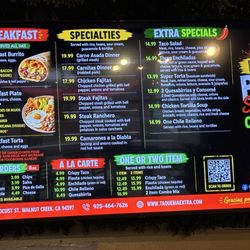 Taqueria Extra & Cantina - Menu (as of 7/20/26)