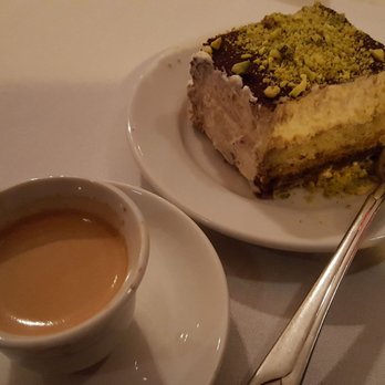 Gorgeous George's Mediterranean Kitchen - Tiramisu topped with pistachios and an espresso (12/6/17) - Middle Eastern Near Me - Seattle, Washington Gorgeous George's Mediterranean Kitchen - Tiramisu topped with pistachios and an espresso (12/6/17) - Middle Eastern Near Me - Seattle, Washington