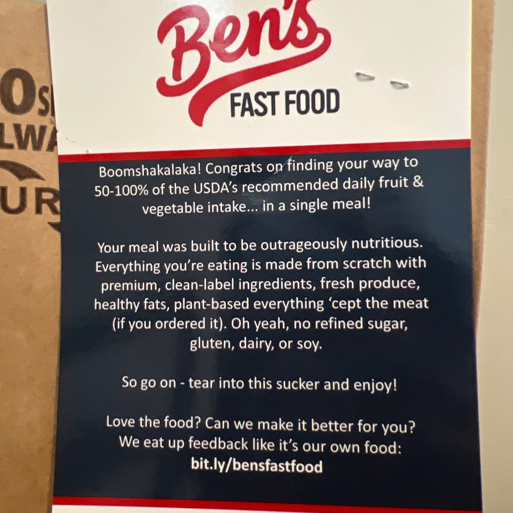 Ben's Fast Food - 50-100% of your daily veggies in one intake - New American Near Me - Denver, Colorado