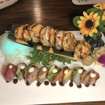 Sake Lounge - Wildcat on top and KC rainbow roll - Japanese Near Me - Olathe, Kansas
