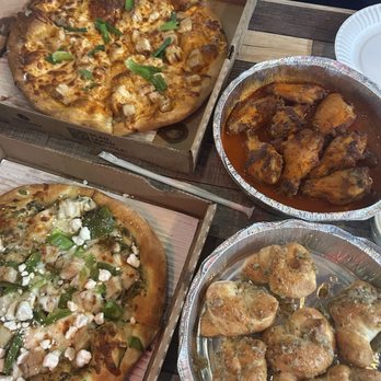 Slasher Pizza - top left: Buffalo Bill bottom left: Basil Butcher buffalo wings and garlic knots - Pizza Near Me - Riverside, California Slasher Pizza - top left: Buffalo Bill bottom left: Basil Butcher buffalo wings and garlic knots - Pizza Near Me - Riverside, California