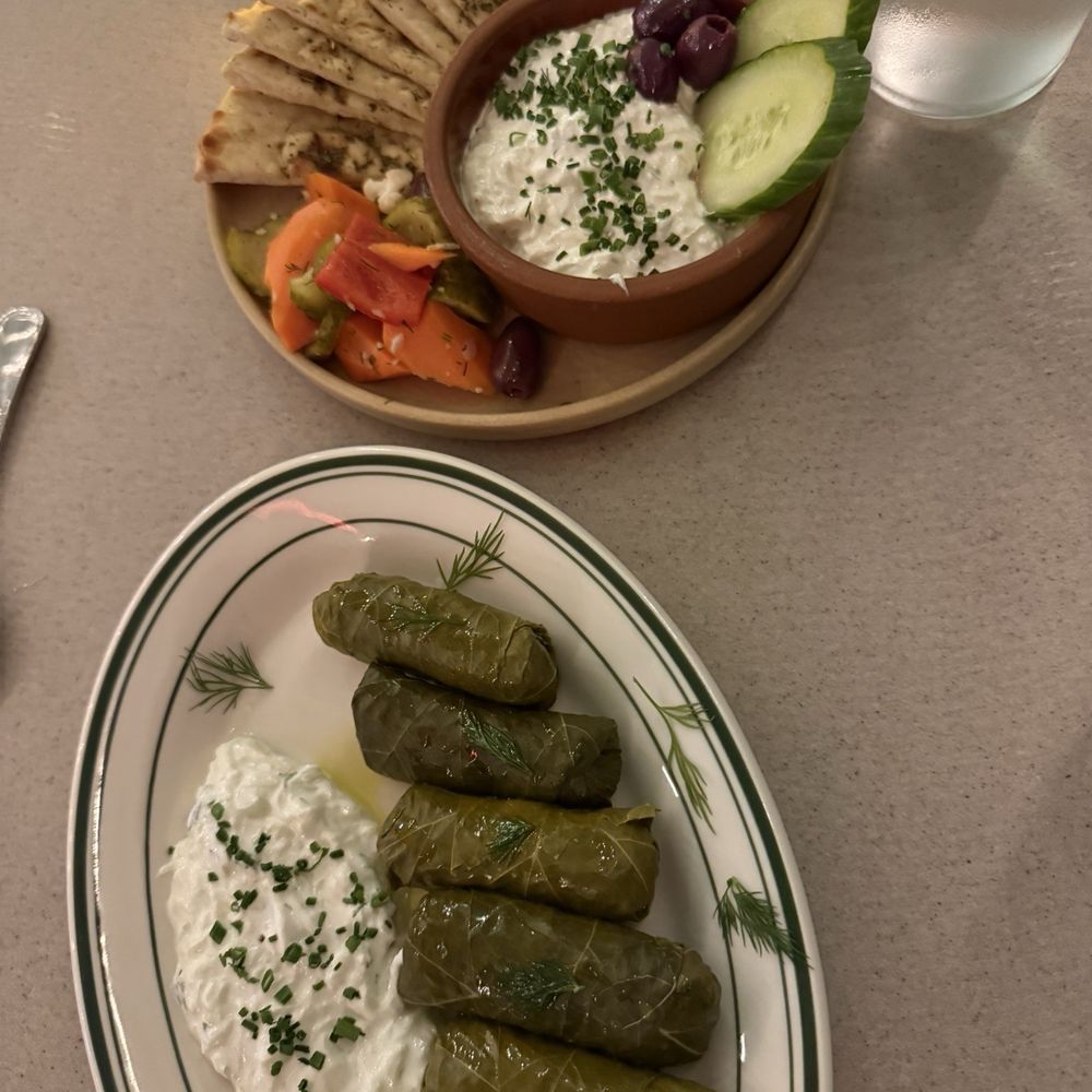 Dolmades and pita