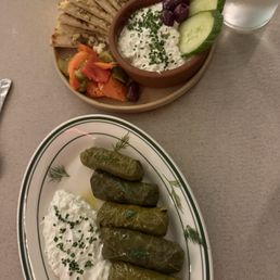 Dolmades and pita Dolmades and pita