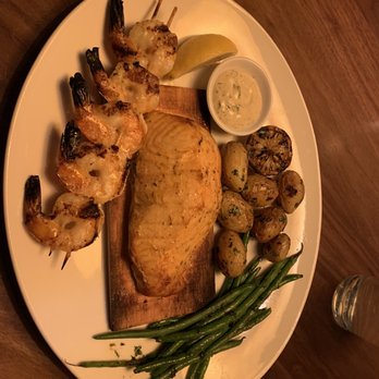 Seasons 52 - Cedar Plank-Roasted Salmon*Lemon-Grilled Shrimp Skewer - Seafood Near Me - Buford, Georgia