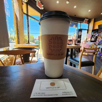 Waffle N Sip - Hazelnut latte - Waffles Near Me - Queens, New York Waffle N Sip - Hazelnut latte - Waffles Near Me - Queens, New York