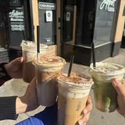 arroz con leche iced latte, horchata iced latte, & mazapan matcha iced latte arroz con leche iced latte, horchata iced latte, & mazapan matcha iced latte