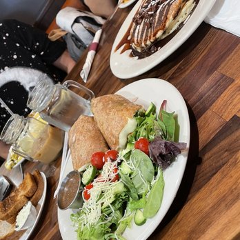Cafe De Olla - Green burrito with salad and chocolate chip pancakes (did not review pancakes because I didn't not try them) - American Near Me - Monrovia, California