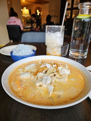 Photo of September In Bangkok - New Haven, CT, US. Massaman curry blue rice Thai ice tea