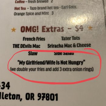 OMG! Burgers & Brew - This is an actual menu item that made me laugh so hard! - Burgers Near Me - Pendleton, Oregon OMG! Burgers & Brew - This is an actual menu item that made me laugh so hard! - Burgers Near Me - Pendleton, Oregon