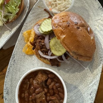 Roots 657 - Double smoked meats sandwich + baked beans - American Near Me - Leesburg, Virginia Roots 657 - Double smoked meats sandwich + baked beans - American Near Me - Leesburg, Virginia