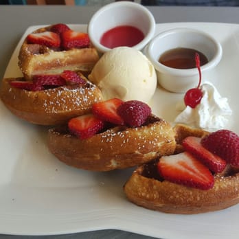 Ice Monster - Chocolate waffle topped with fresh strawberries ($8.95 for the waffle and $1.00 for fresh strawberries). - Juice Bars & Smoothies Near Me - Walnut Creek, California