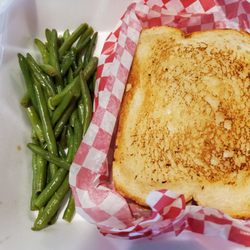 Crooked Tree Cafe - Brisket grilled cheese - substituted chicken (they were out of brisket) and hold the pimento cheese. With a side of green beans.
