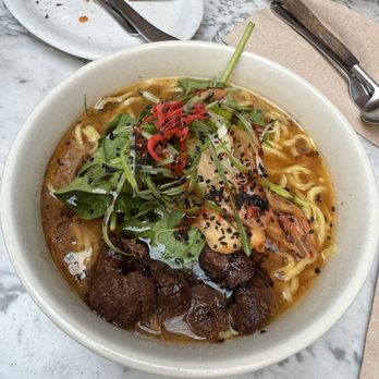 Freesoulcaffe - Kimchi Ramen. Very light broth with chewy noodles - Vegan Near Me - Tustin, California