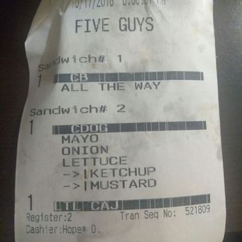 Five Guys - 1 Double Cheeseburger 1 small Cajun frie 1 cheese hotdog= $18.....this would be a once every blue moon spot for me....lol - Burgers Near Me - Rogers, Arkansas