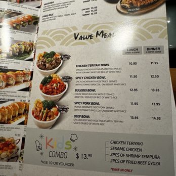 Crazy Rock'N Sushi - Menu for kids. Comes with all the things mentioned. Only one option and it's good - Sushi Bars Near Me - Glendale, California