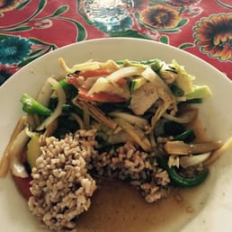 Chicken basil and extra vegetables with brown rice