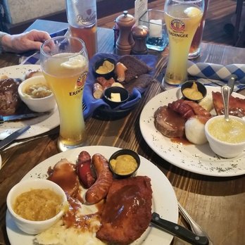 Checkers Old Munchen - German platter, mashed potatoes,  dumplings and of course delicious steins of German beer. - American Near Me - Pompano Beach, Florida
