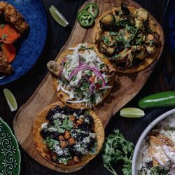 Str8 Up Tacos - Sweet and sour Habanero Brussel Sprouts Taco, Battered Portobello Taco, Smokey Hibiscus Taco.